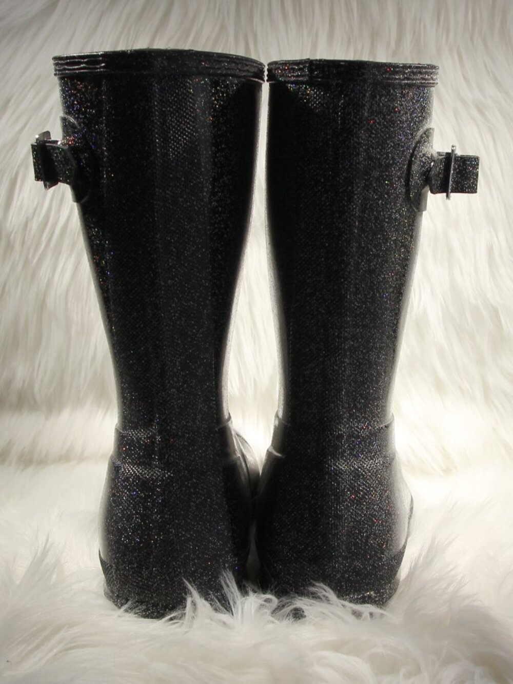 Hunter Women’s Starcloud Rain Boots Black Glitter US8 - EU39 - See Video - Picture 7 of 11